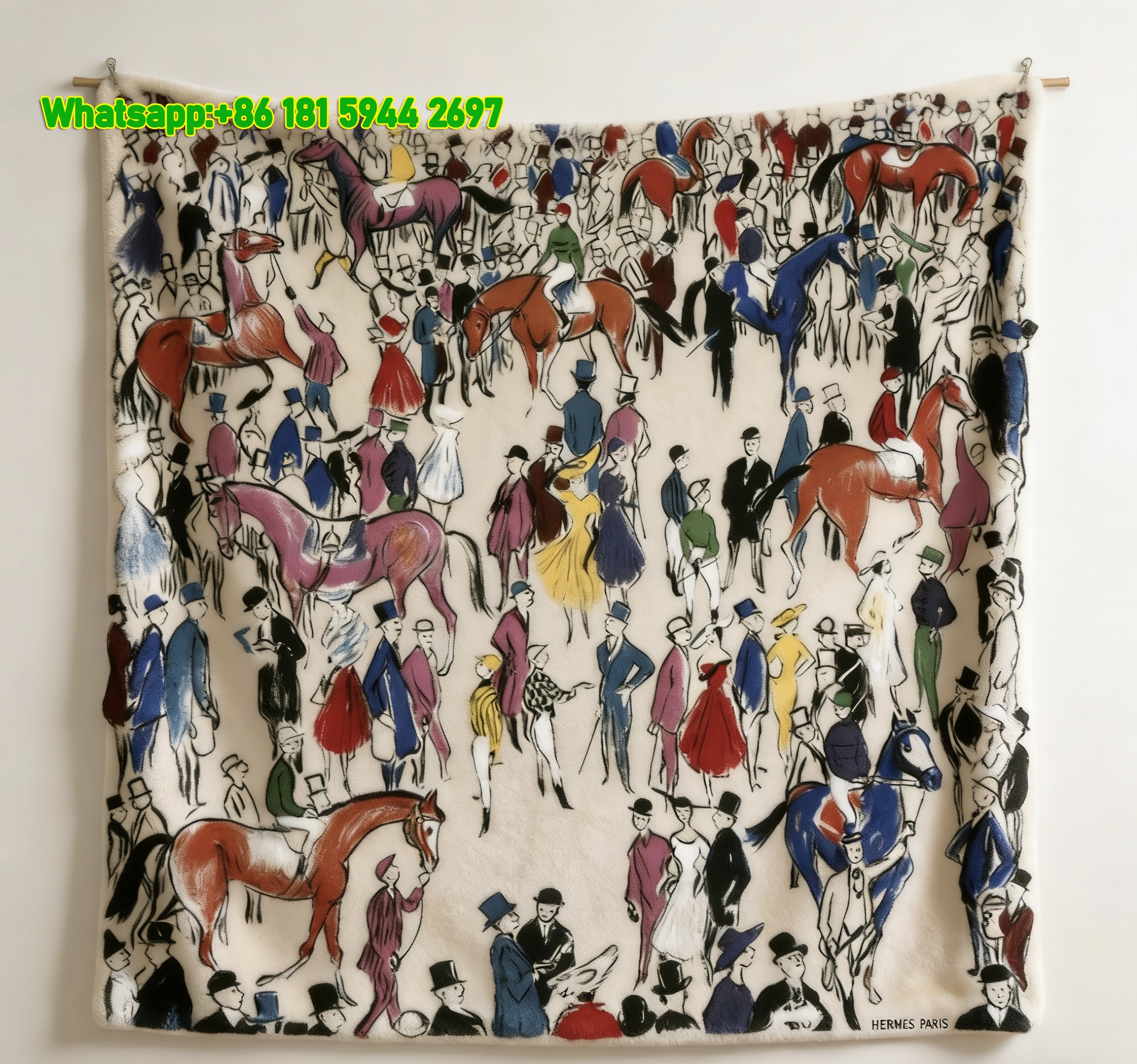 Hermès Equestrian Race Scene Flannel Throw Blanket IMG_5392
